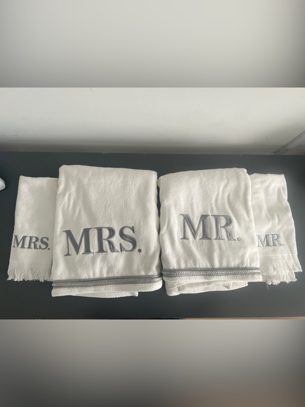 Avanti White and Gray "MR." & "MRS." Bath Towel Set